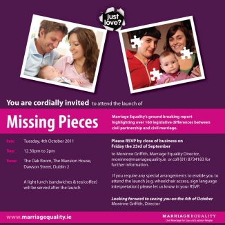 Marrriage Equality’s invites you to the launch of Missing Pieces