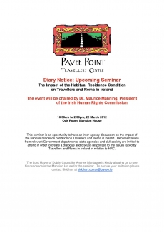 Diary Notice: Upcoming Seminar The Impact of the Habitual Residence Condition on Travellers and Roma