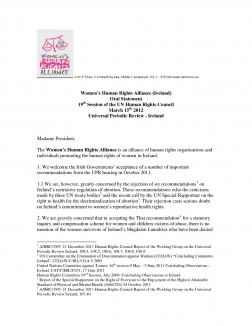 Women’s Human Rights Alliance (Ireland) Oral Statement 19th Session of the UN Human Rights Council M